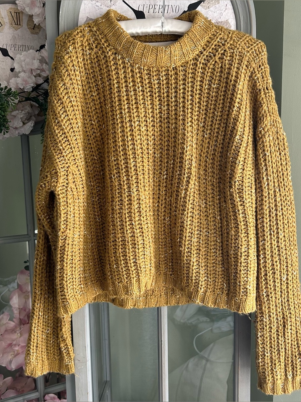 HAPPY X NATURE Kate Hudson Chunky Knit Crop Sweater Mustard Yellow Size M